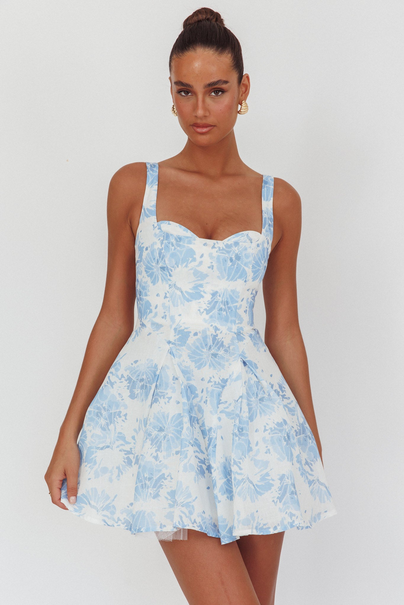 Get My Attention Off-Shoulder Mini Dress Floral Blue by Selfie Leslie