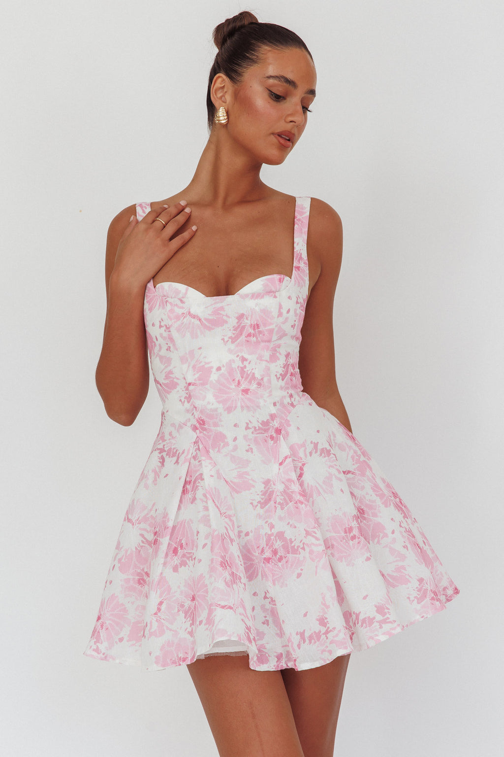 Get My Attention Off-Shoulder Mini Dress Floral Pink by Selfie Leslie
