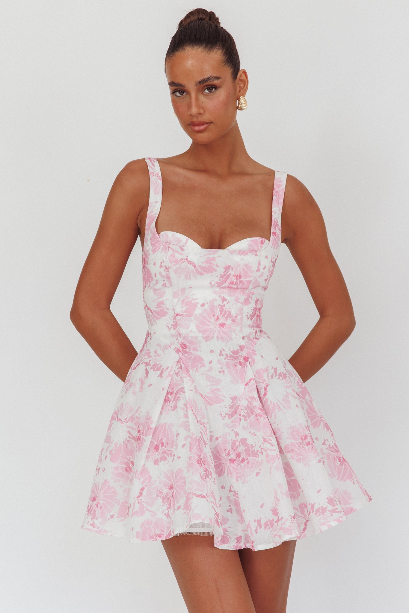 Get My Attention Off-Shoulder Mini Dress Floral Pink by Selfie Leslie