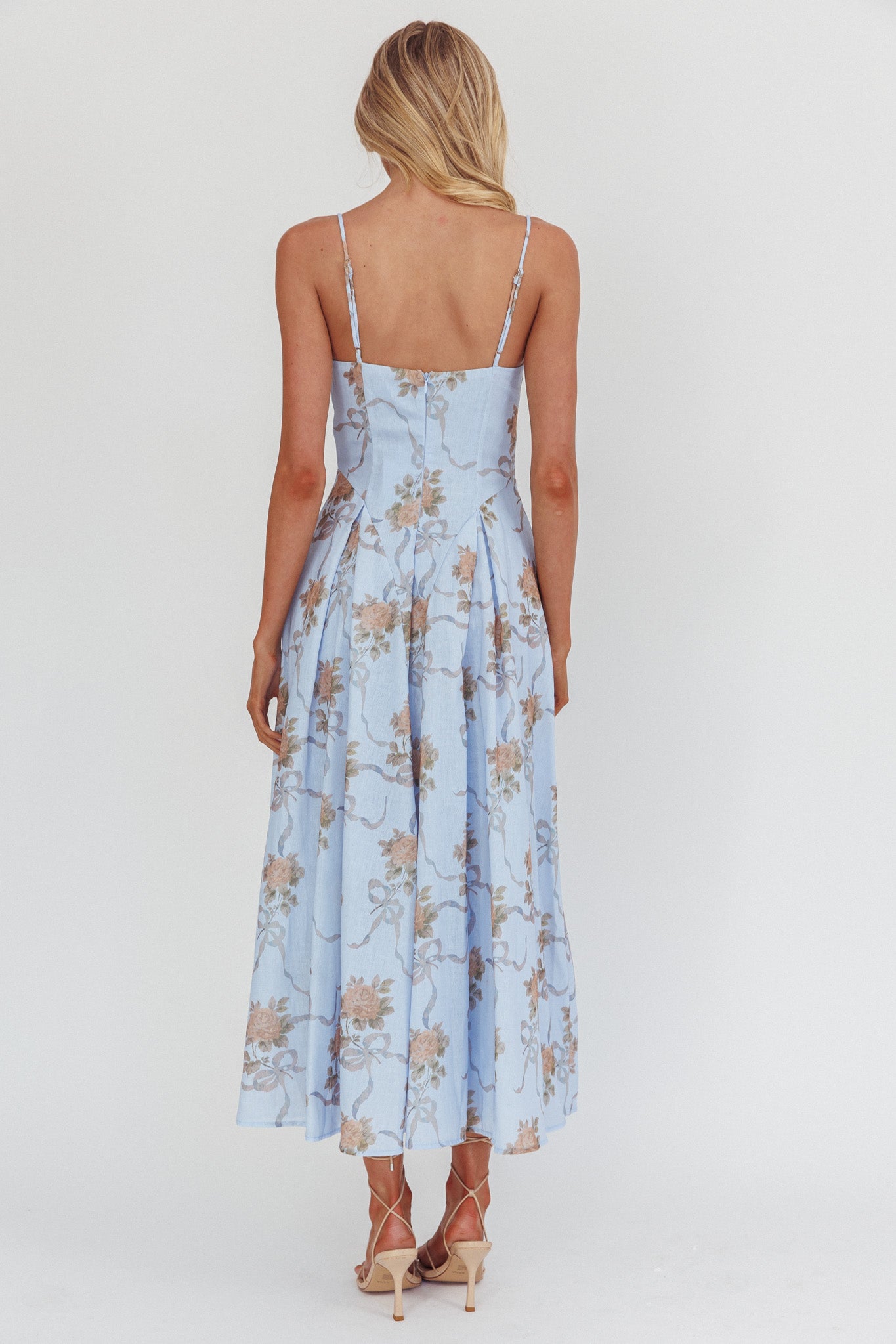 Get My Attention Pleat Waist Maxi Dress Bow Blue by Selfie Leslie