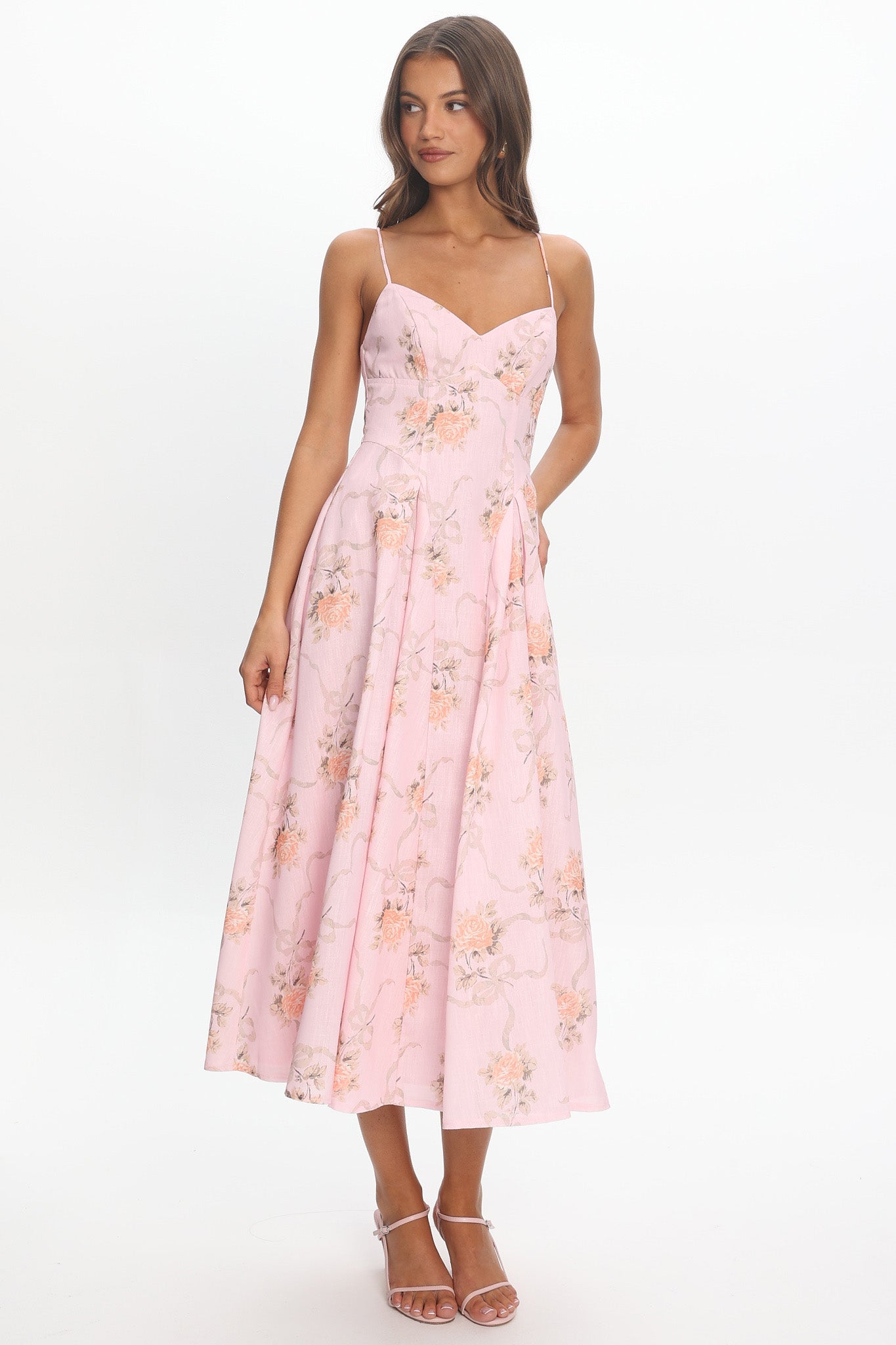 Get My Attention Pleat Waist Maxi Dress Bow Pink | Selfie Leslie
