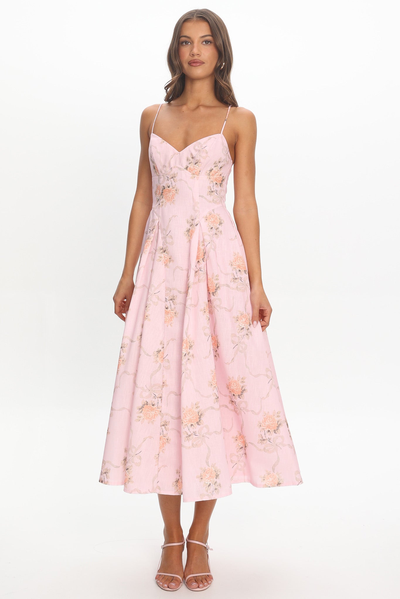 Get My Attention Pleat Waist Maxi Dress Bow Pink | Selfie Leslie
