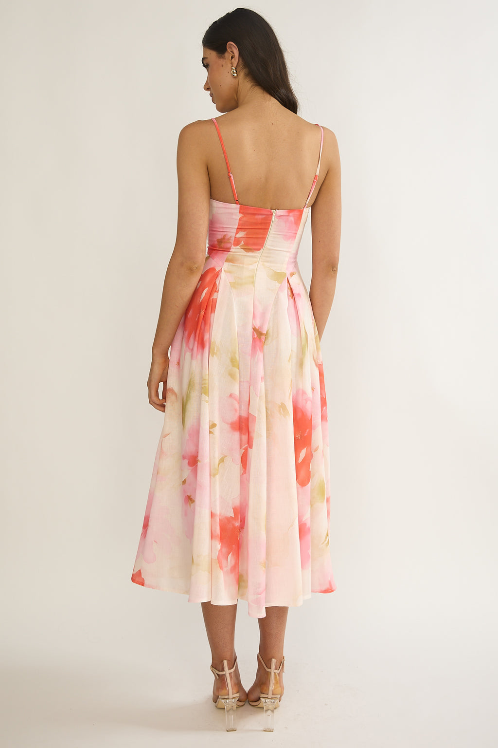 Get My Attention Pleat Waist Midi Dress Floral Pink by Selfie Leslie