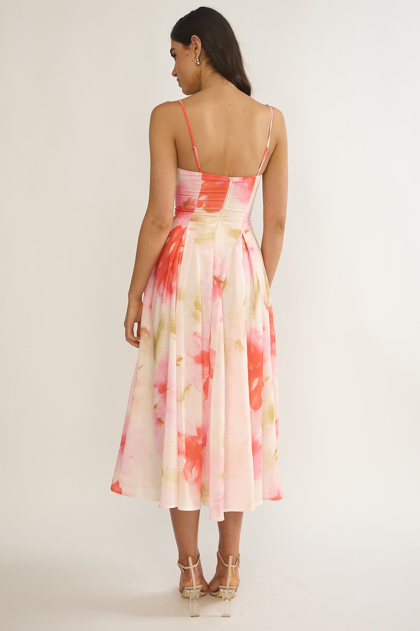 Get My Attention Pleat Waist Midi Dress Floral Pink by Selfie Leslie
