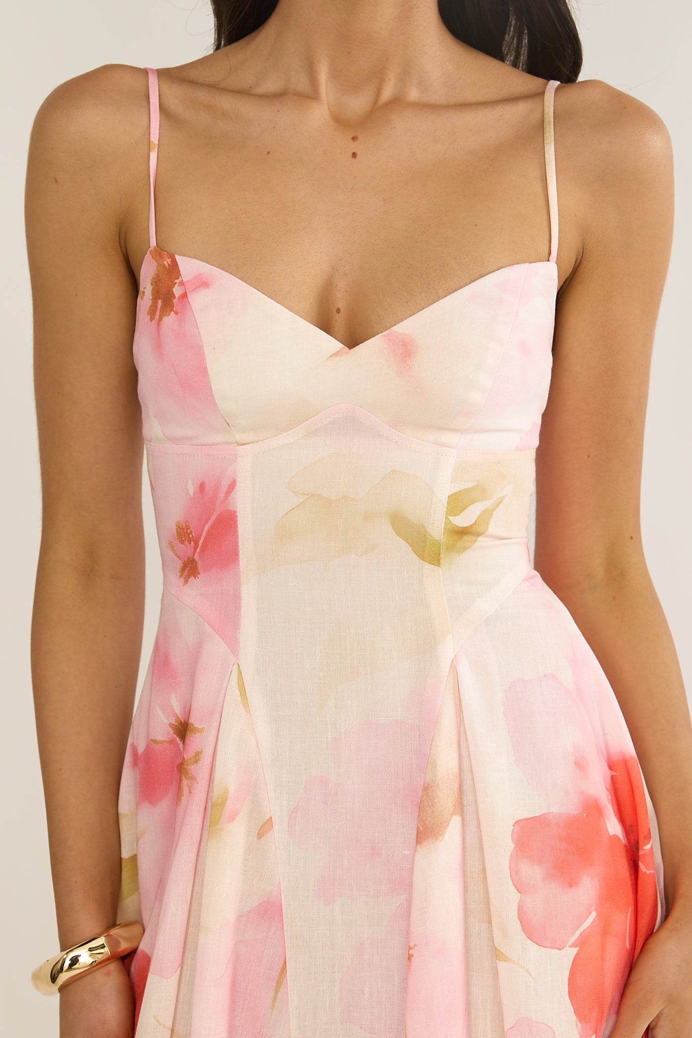 Get My Attention Pleat Waist Midi Dress Floral Pink | Selfie Leslie