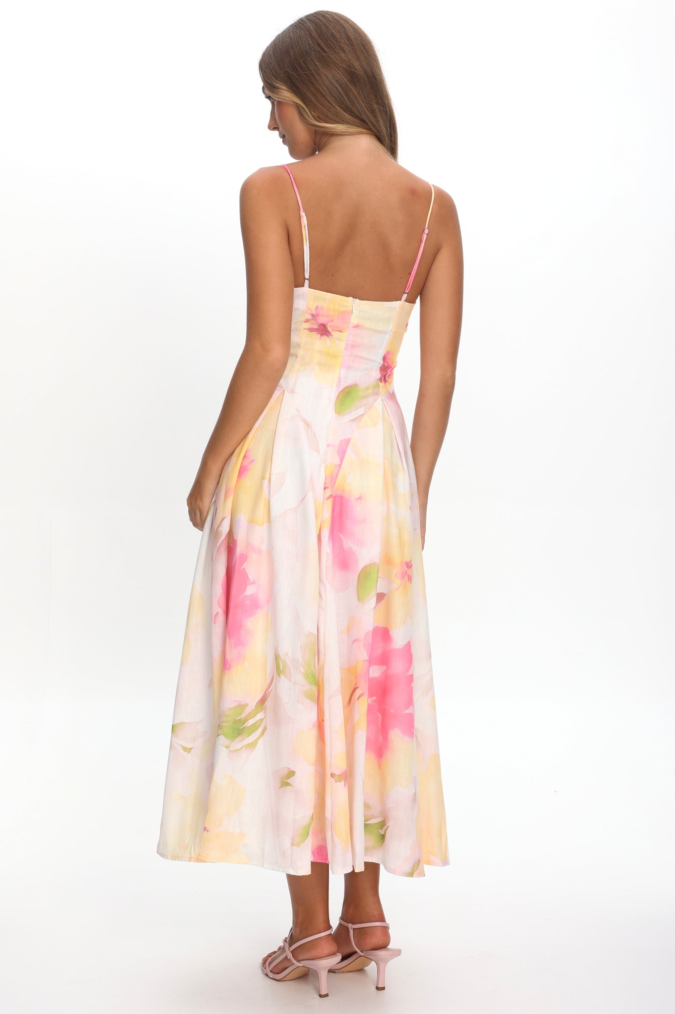 Get My Attention Pleat Waist Maxi Dress Floral Yellow by Selfie Leslie