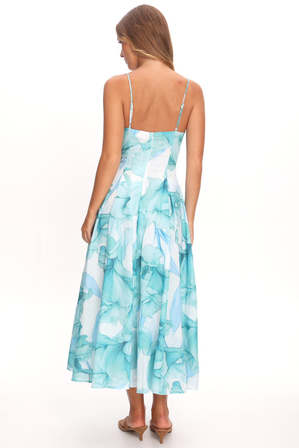 Get My Attention Pleat Waist Maxi Dress Watercolor Green by Selfie Leslie