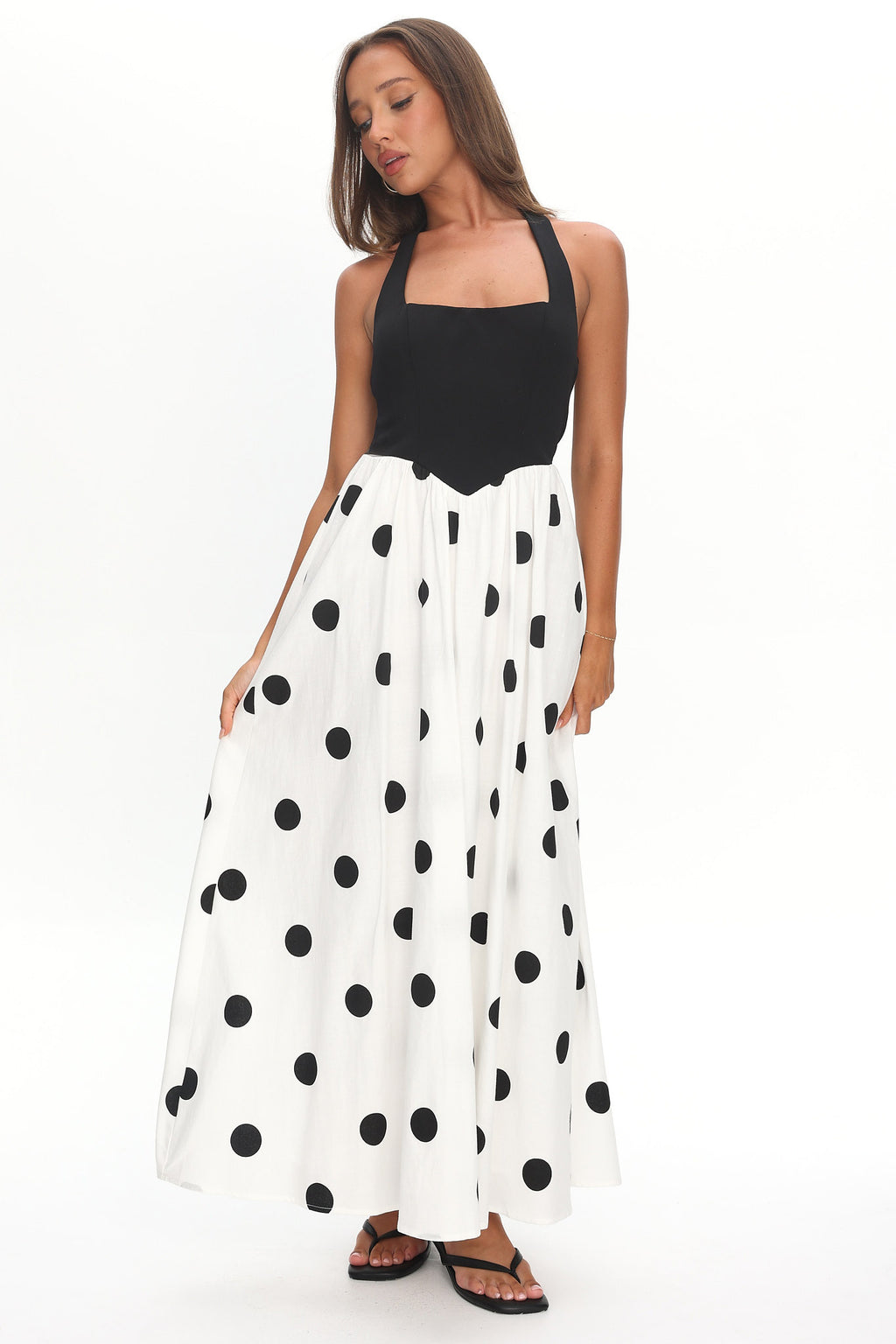 Get My Attention Halterneck Maxi Dress Polka Dot Black
