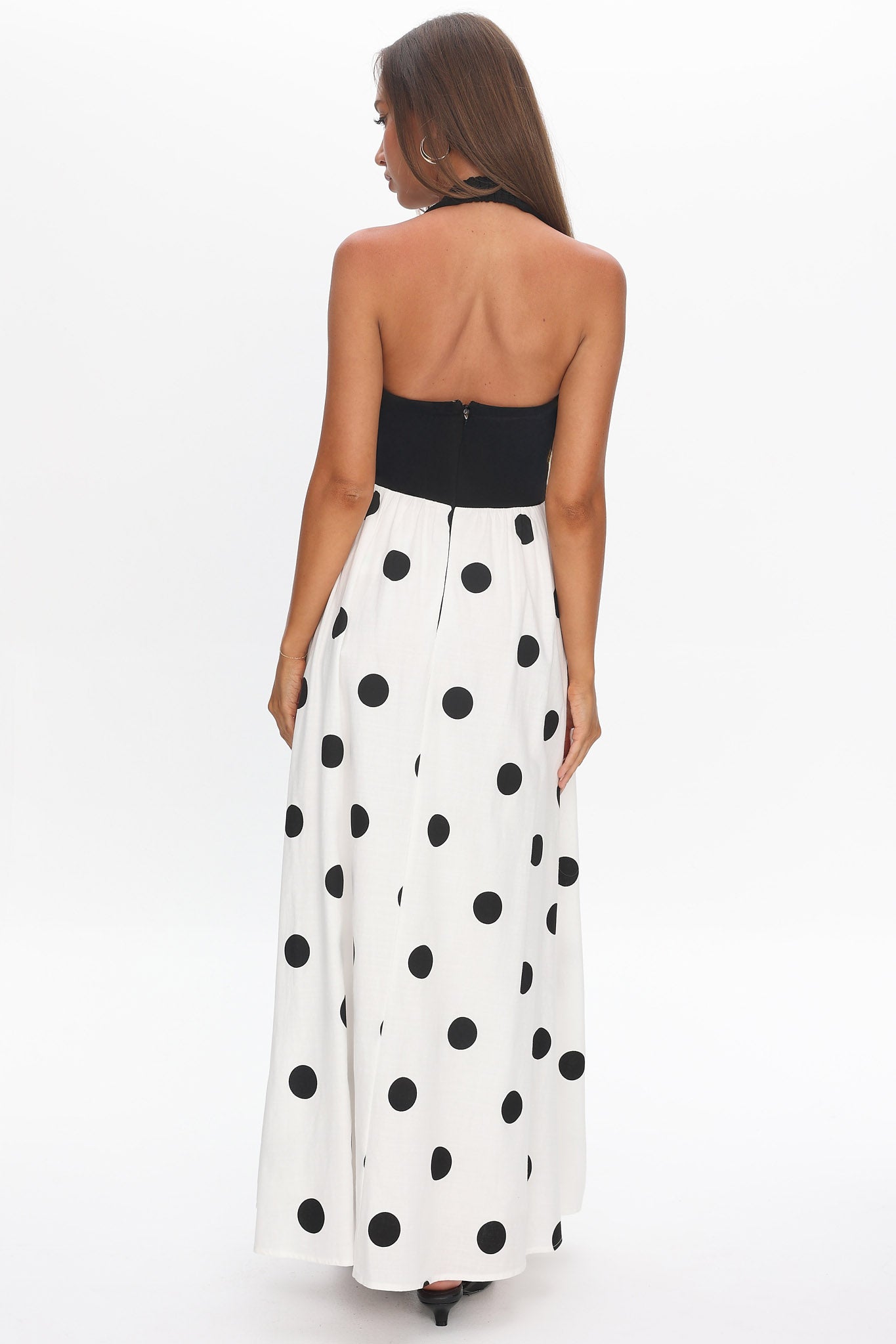 Get My Attention Halterneck Maxi Dress Polka Dot Black