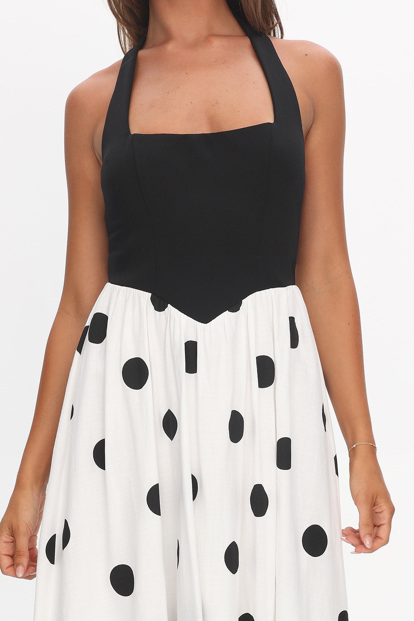 Get My Attention Halterneck Maxi Dress Polka Dot Black