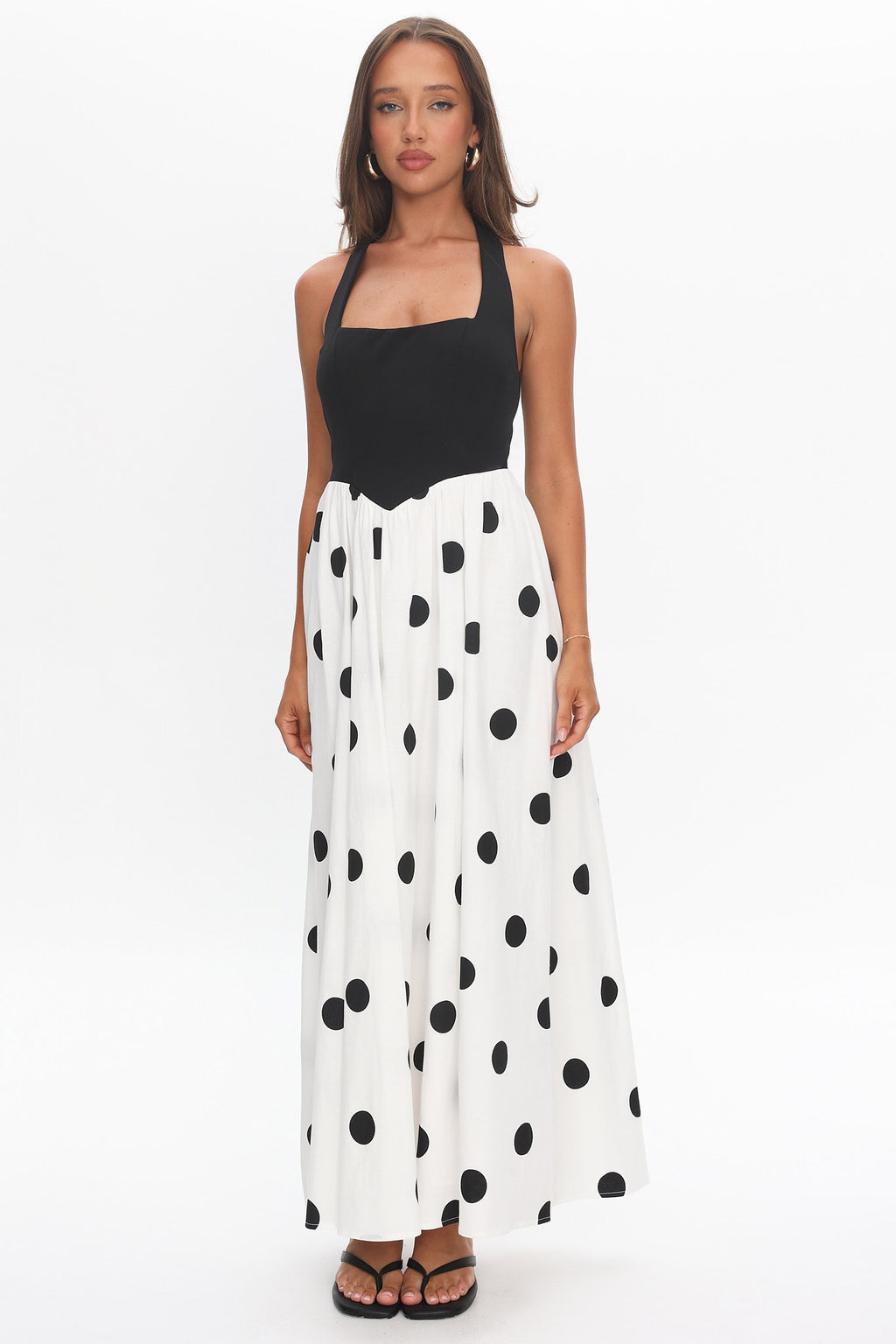 Get My Attention Halterneck Maxi Dress Polka Dot Black