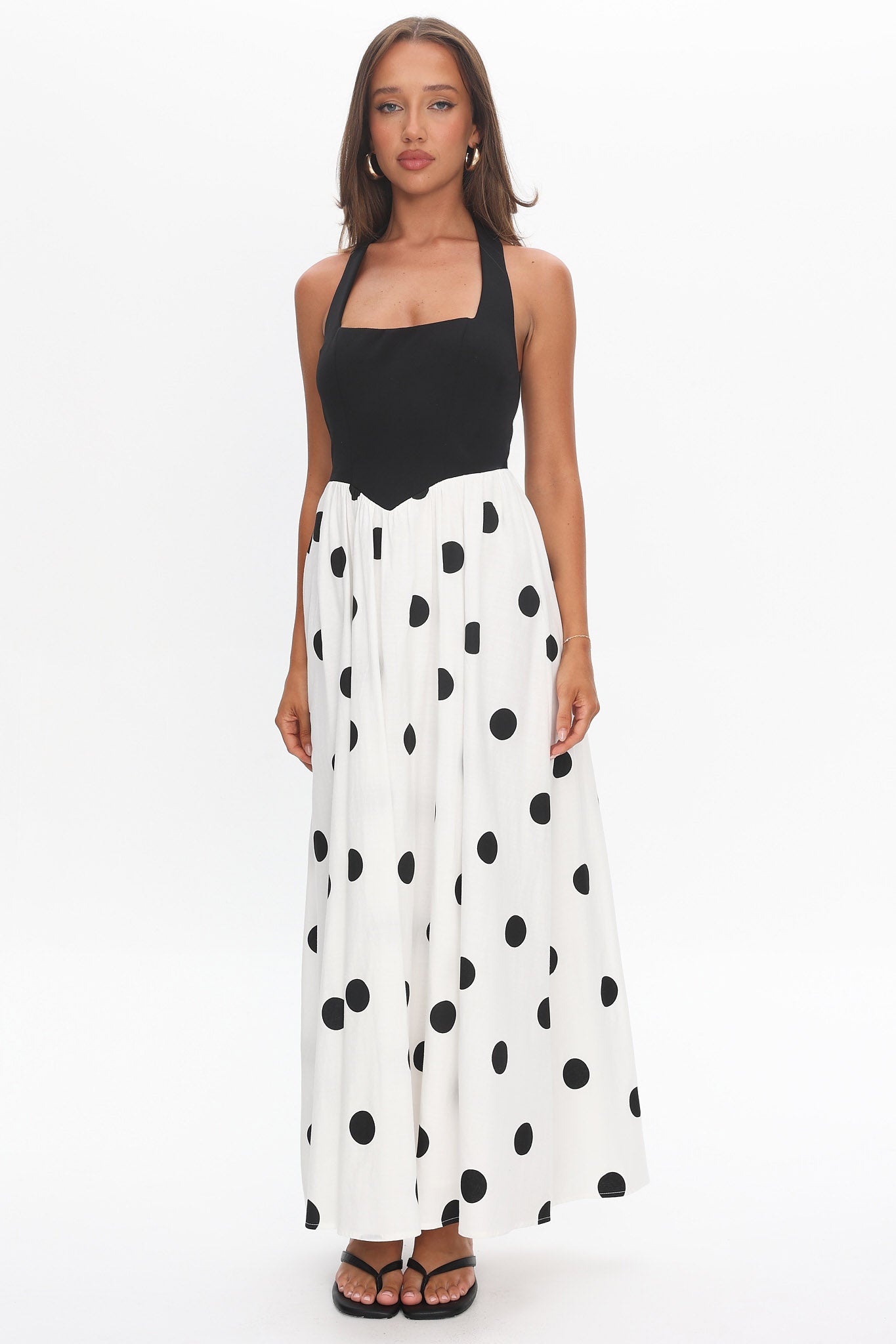 Get My Attention Halterneck Maxi Dress Polka Dot Black