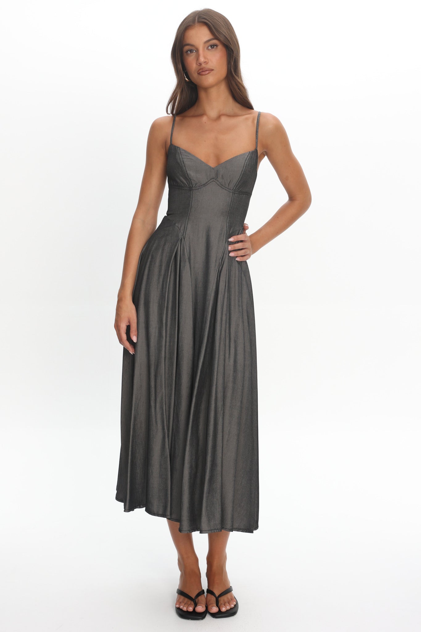 Take It All Cami Strap Midi Dress Charcoal by Selfie Leslie