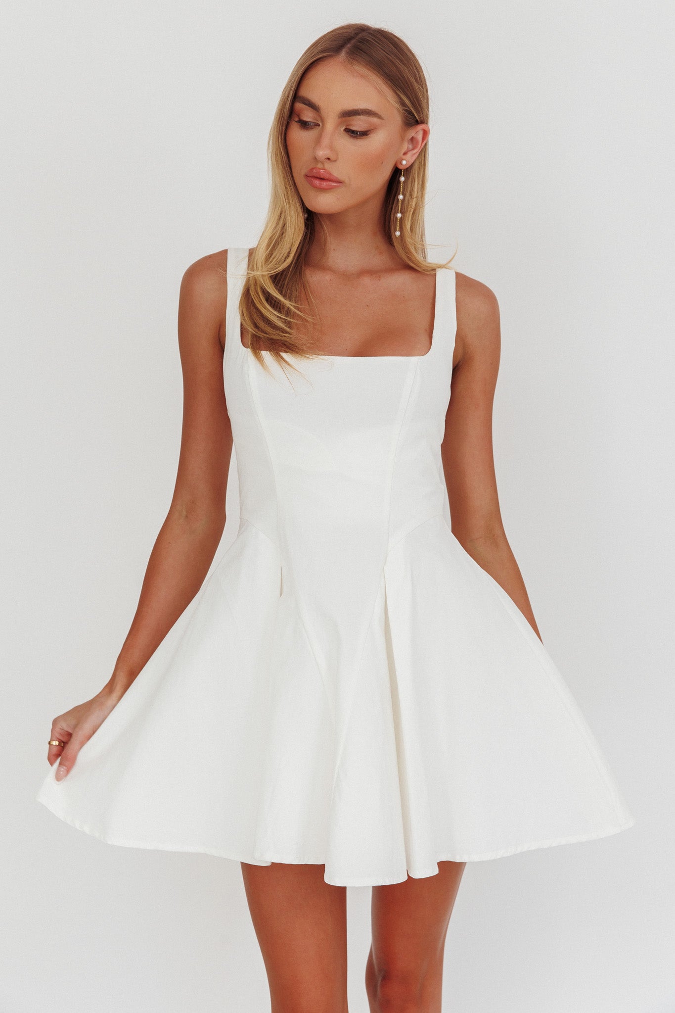 Get My Attention A-Line Mini Dress White Selfie Leslie