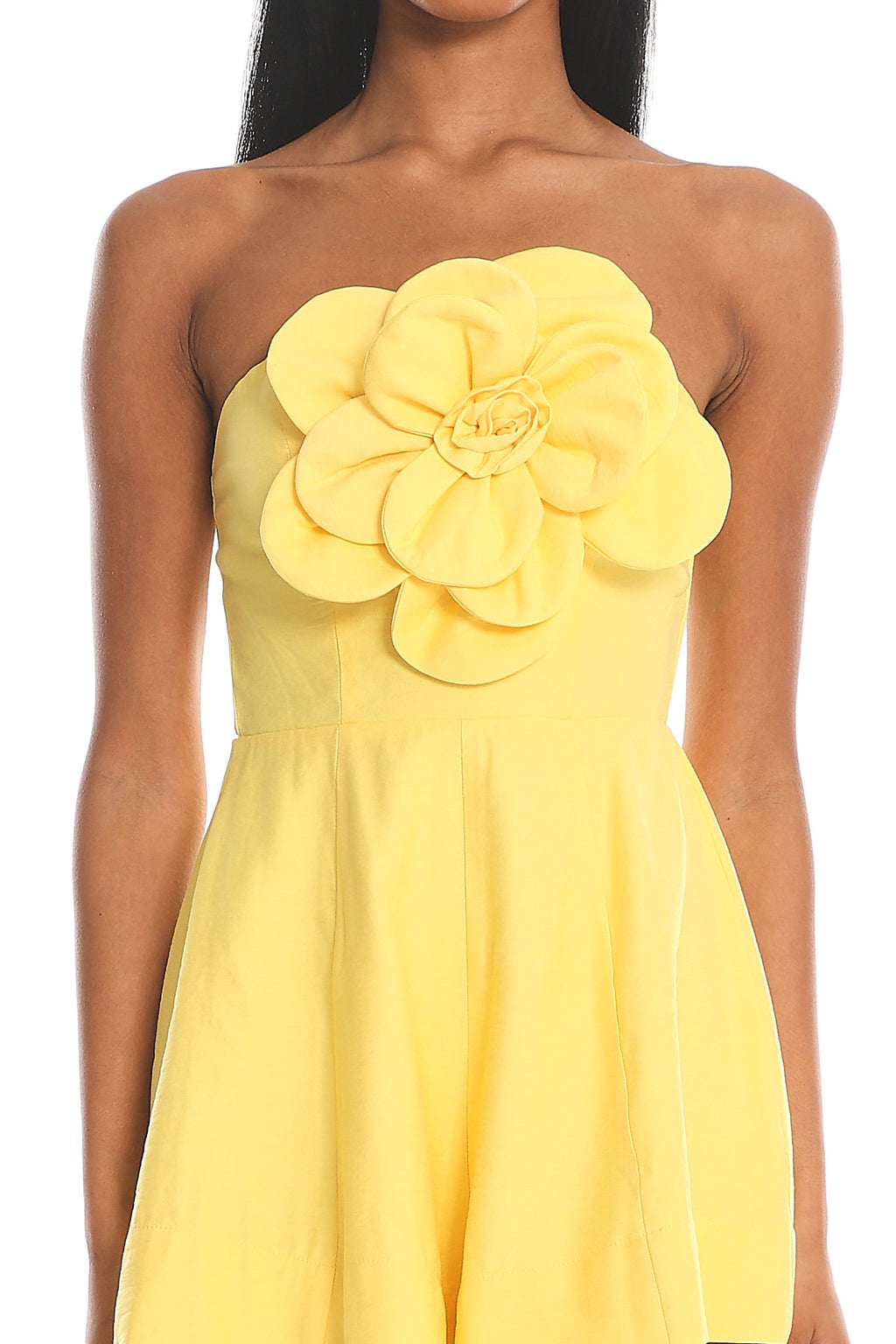 Karoline 3D Flower Strapless Mini Romper Yellow by Selfie Leslie