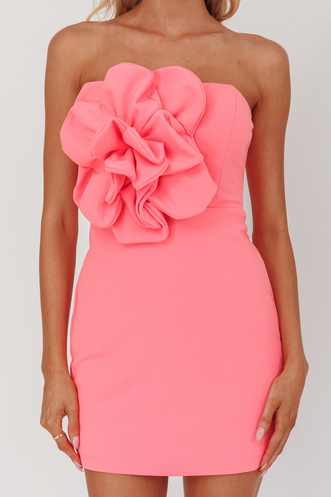 Karoline 3D Flower Strapless Mini Dress Pink Selfie Leslie Karoline 3D Flower Strapless Mini Dress Pink Selfie Leslie