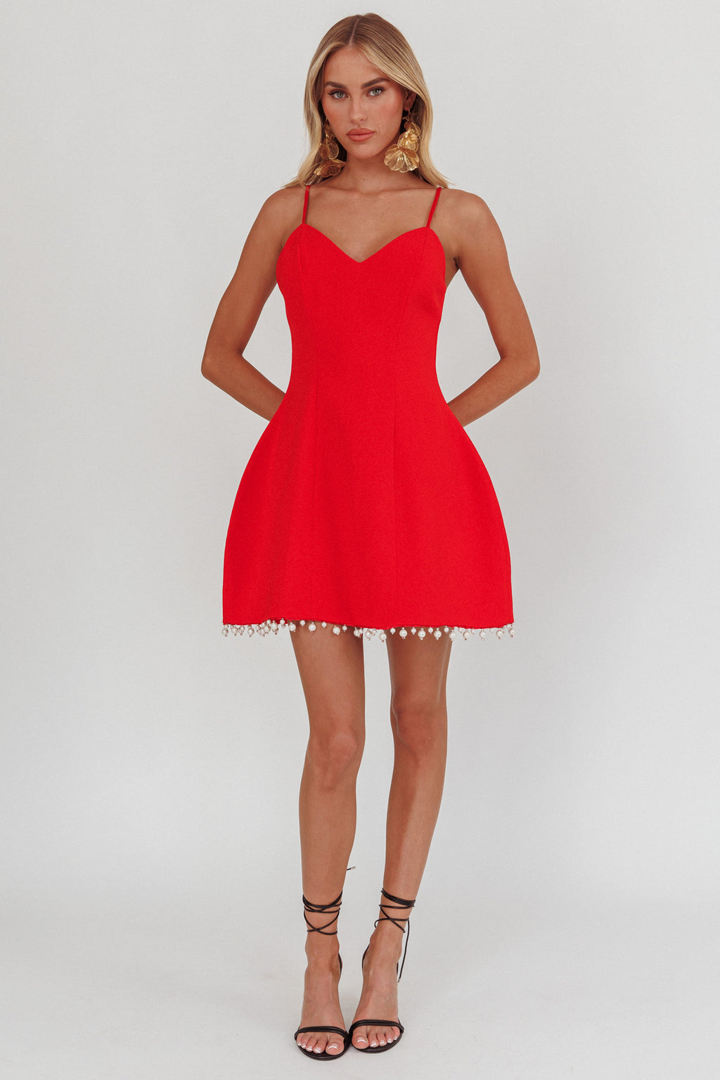 Besos Pearl Hem Mini Dress Red by Selfie Leslie