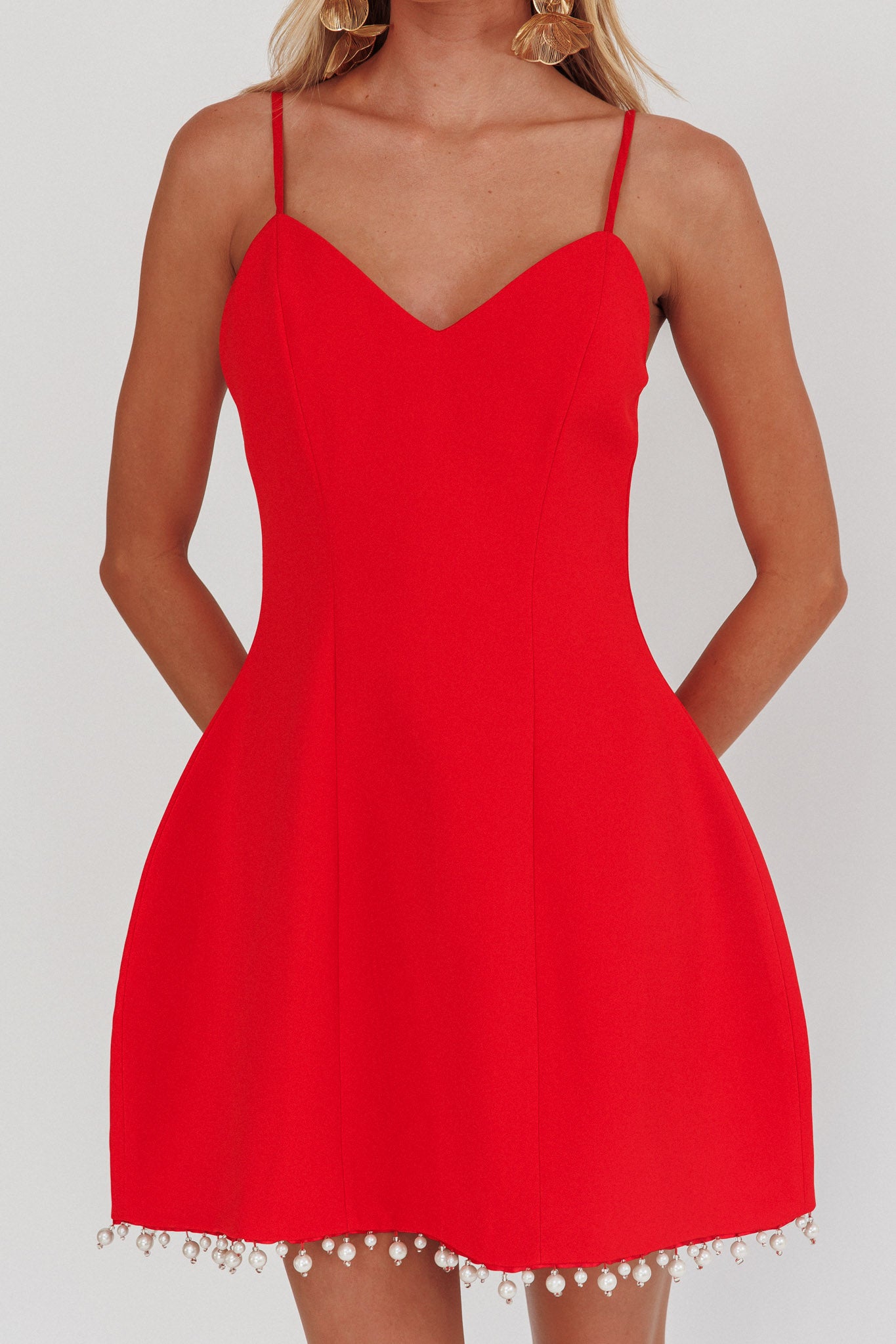 Besos Pearl Hem Mini Dress Red by Selfie Leslie