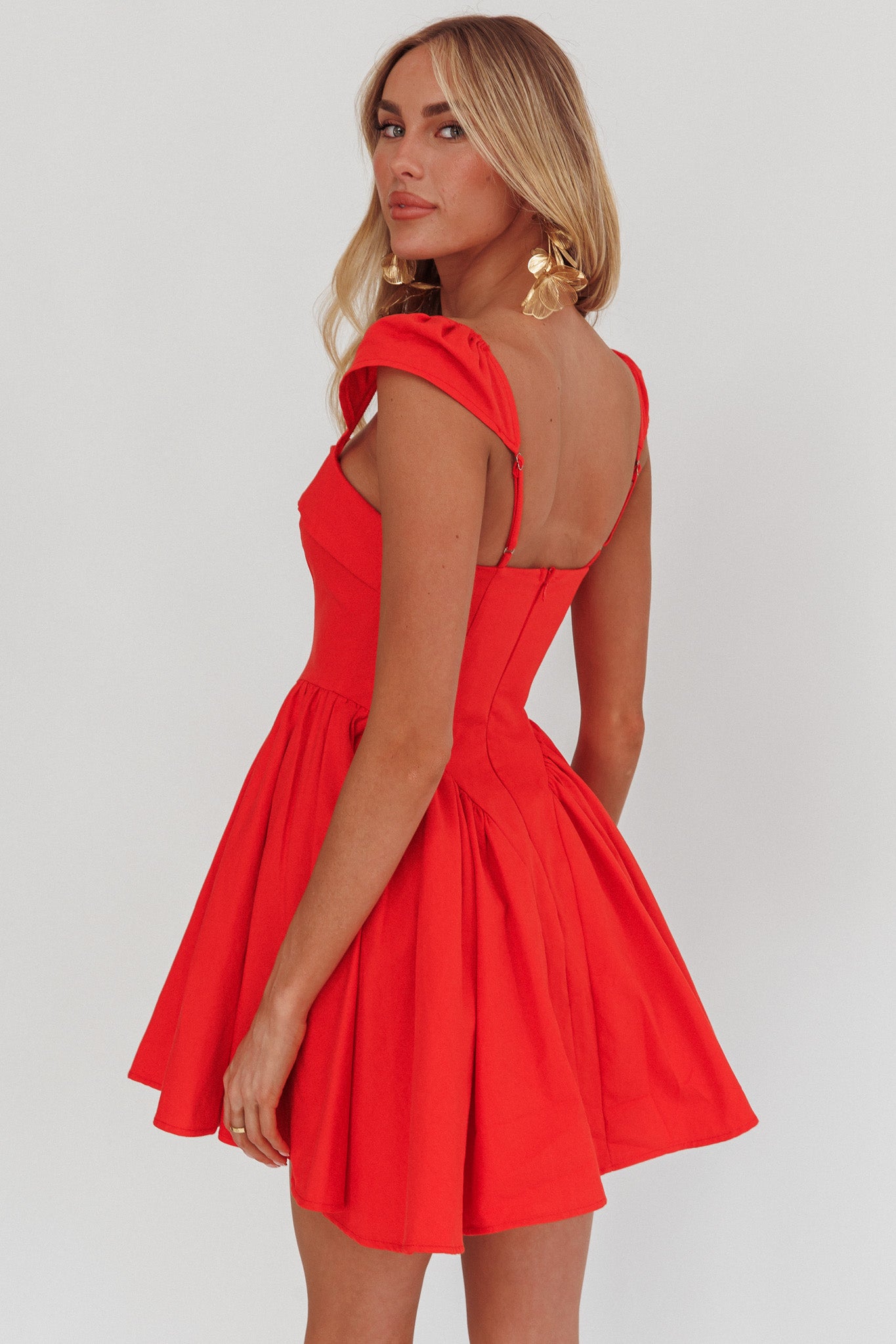Morning Meadows Button Front Mini Dress Red by Selfie Leslie
