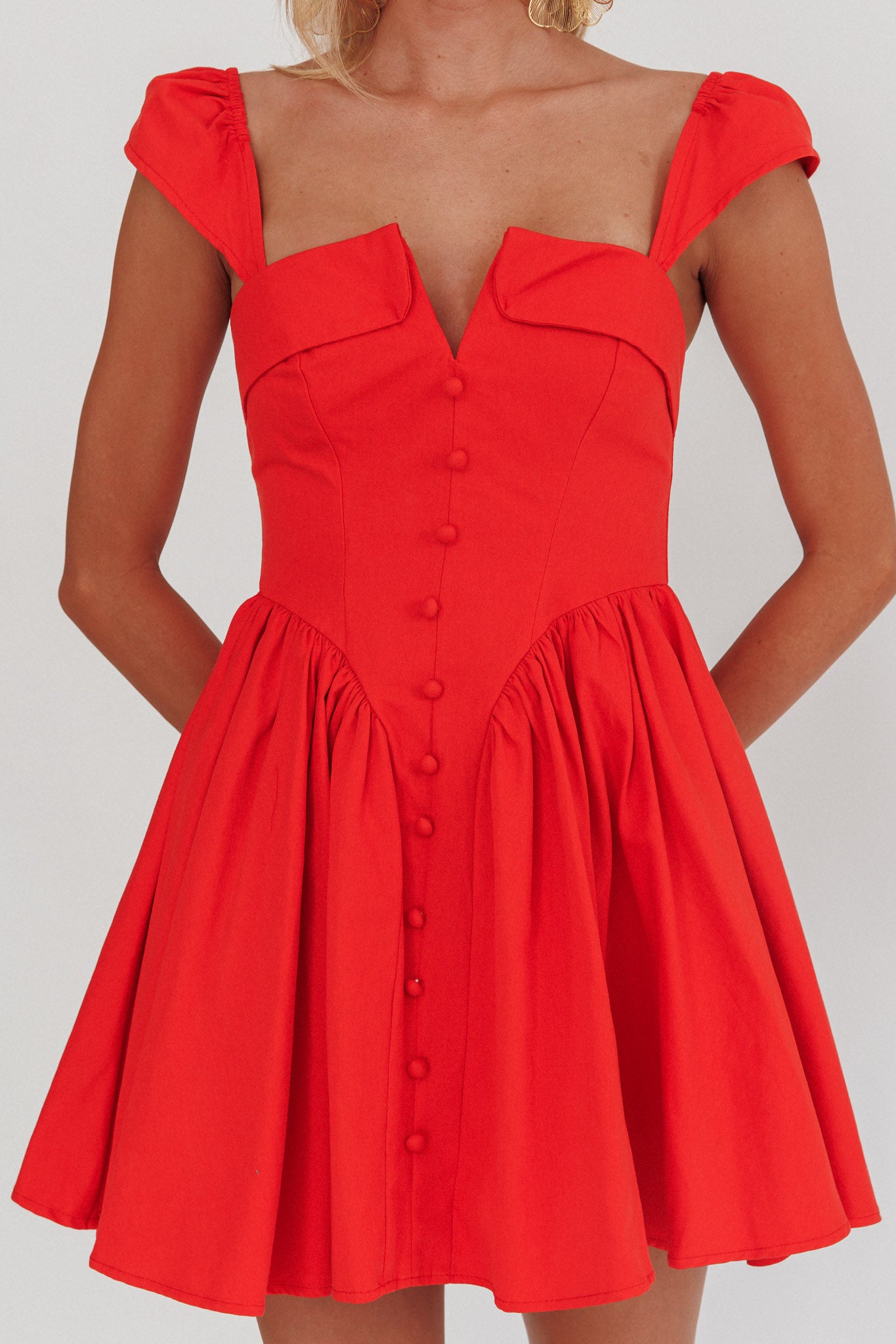 Morning Meadows Button Front Mini Dress Red by Selfie Leslie