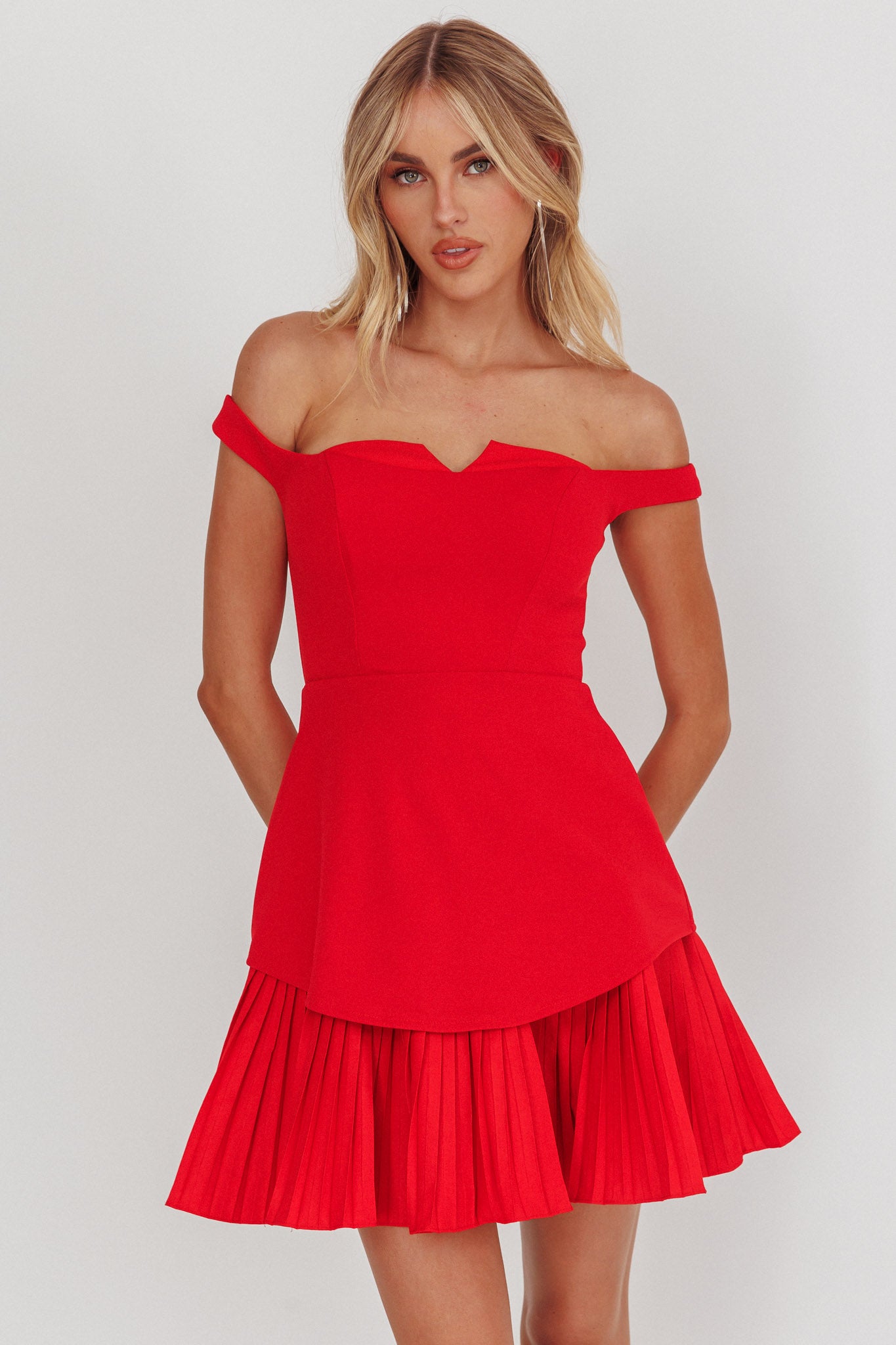 Devoted Love Pleat Hem Mini Dress Red by Selfie Leslie