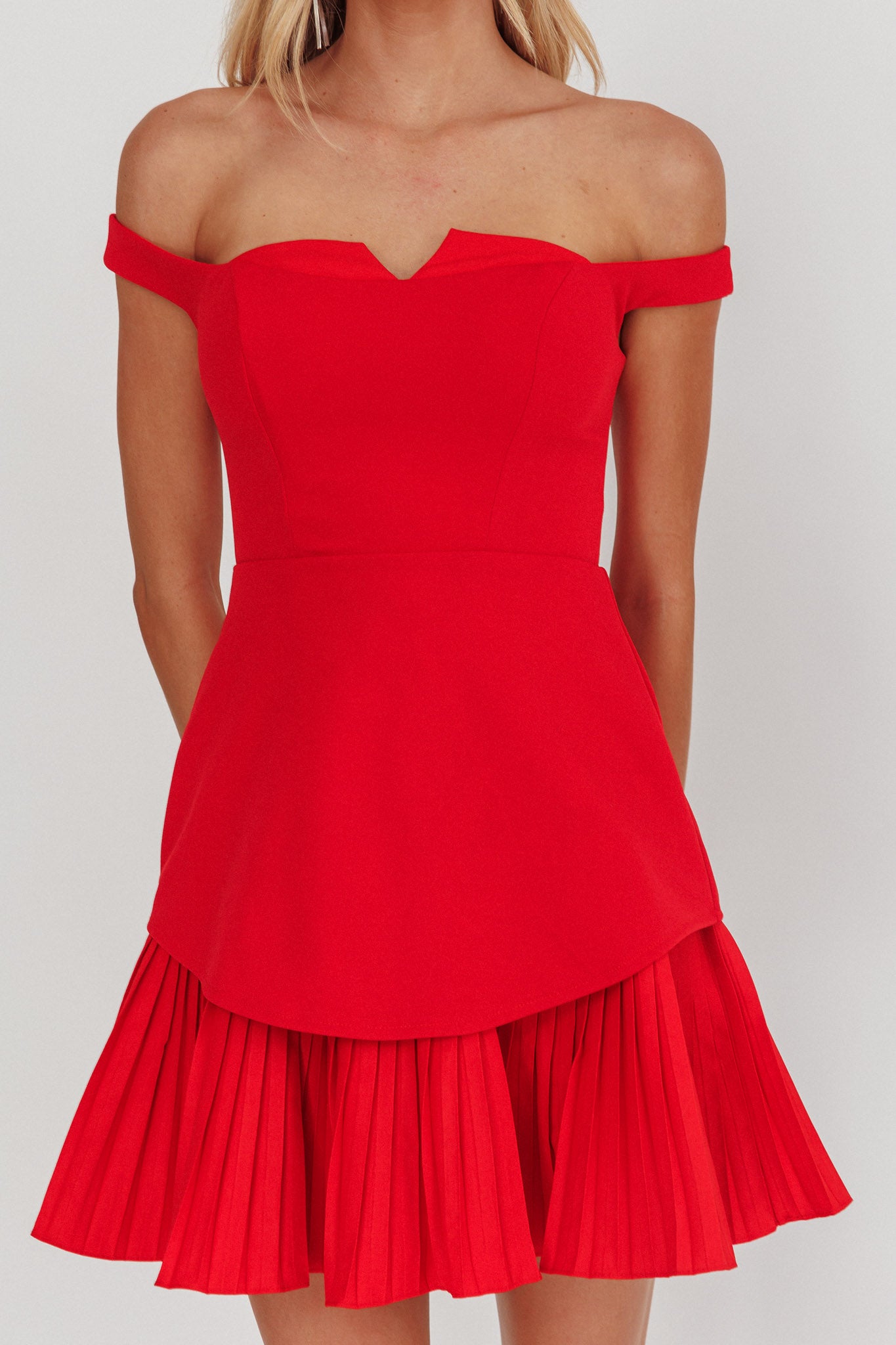 Devoted Love Pleat Hem Mini Dress Red by Selfie Leslie