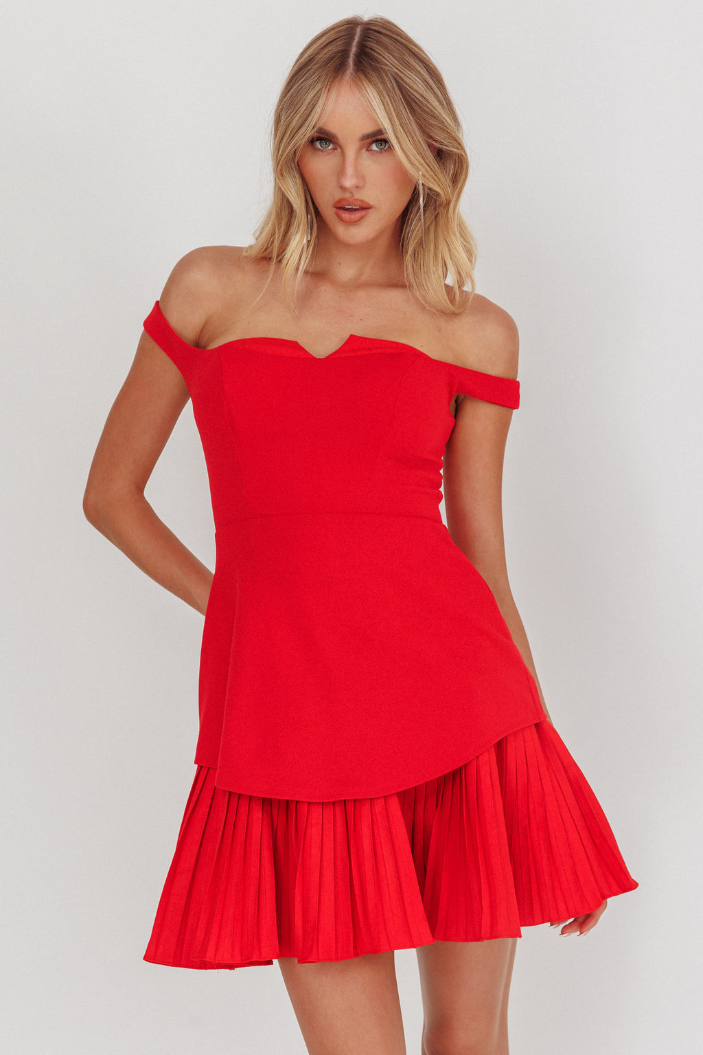 Devoted Love Pleat Hem Mini Dress Red by Selfie Leslie