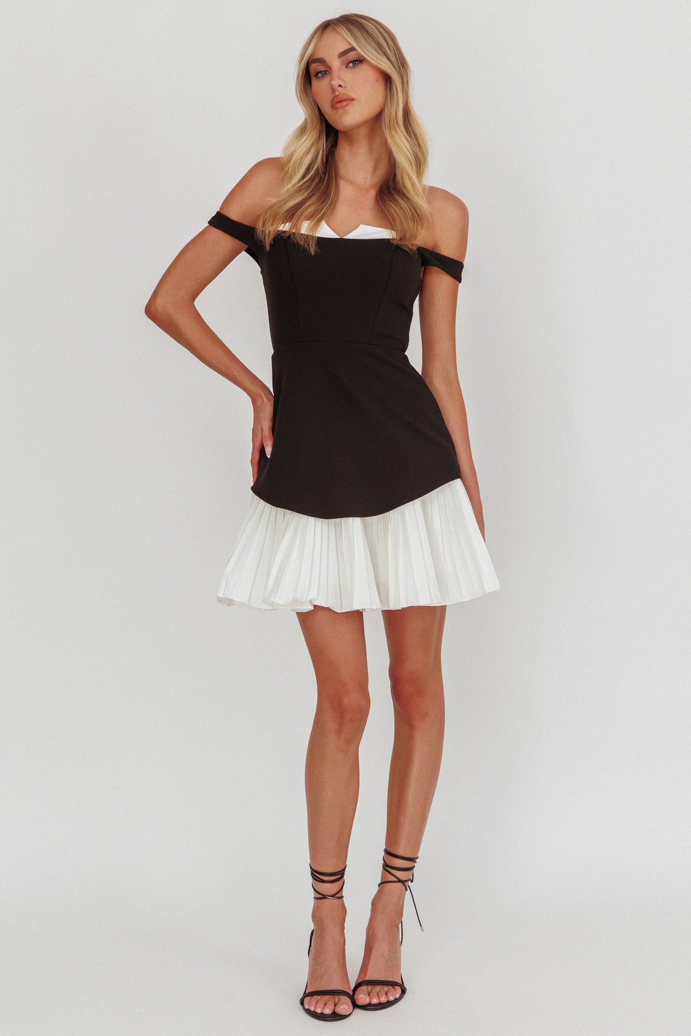 Devoted Love Pleat Hem Mini Dress Contrast Black by Selfie Leslie