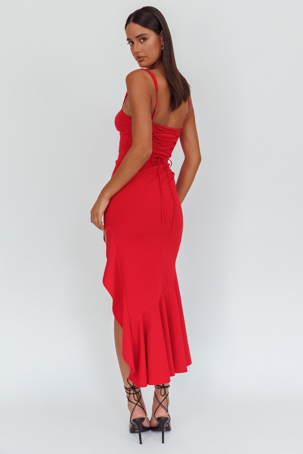 Delighted Asymmetric Hem Maxi Dress Red by Selfie Leslie