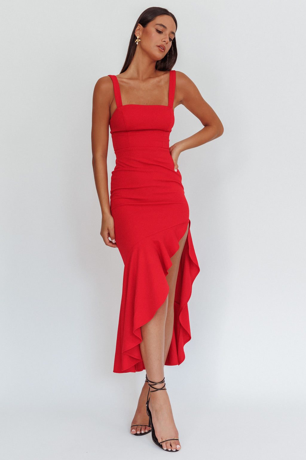 Delighted Asymmetric Hem Maxi Dress Red - M Delighted Asymmetric Hem Maxi Dress Red - M