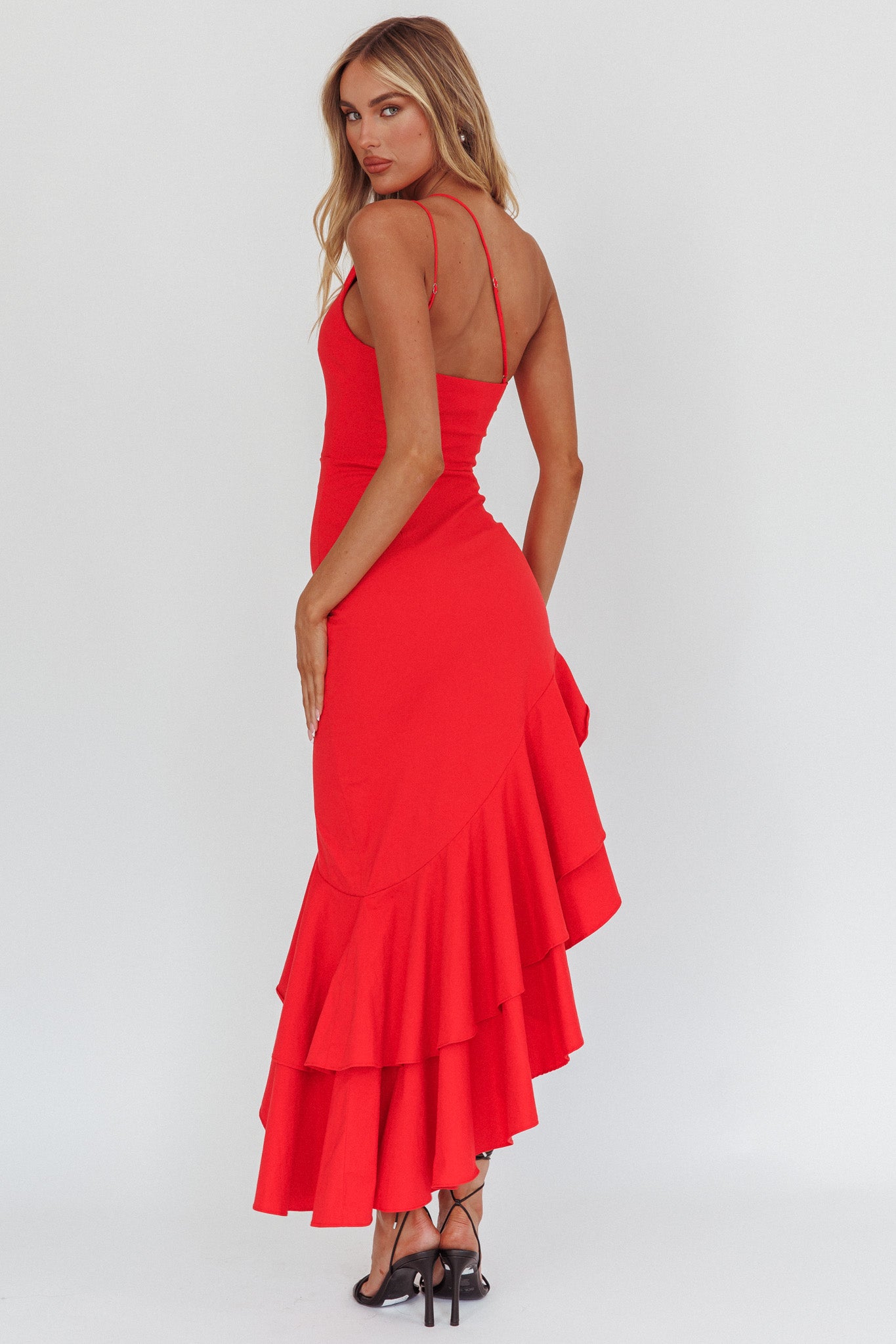 Bold Love One-Shoulder Asymmetric Hem Dress Red by Selfie Leslie