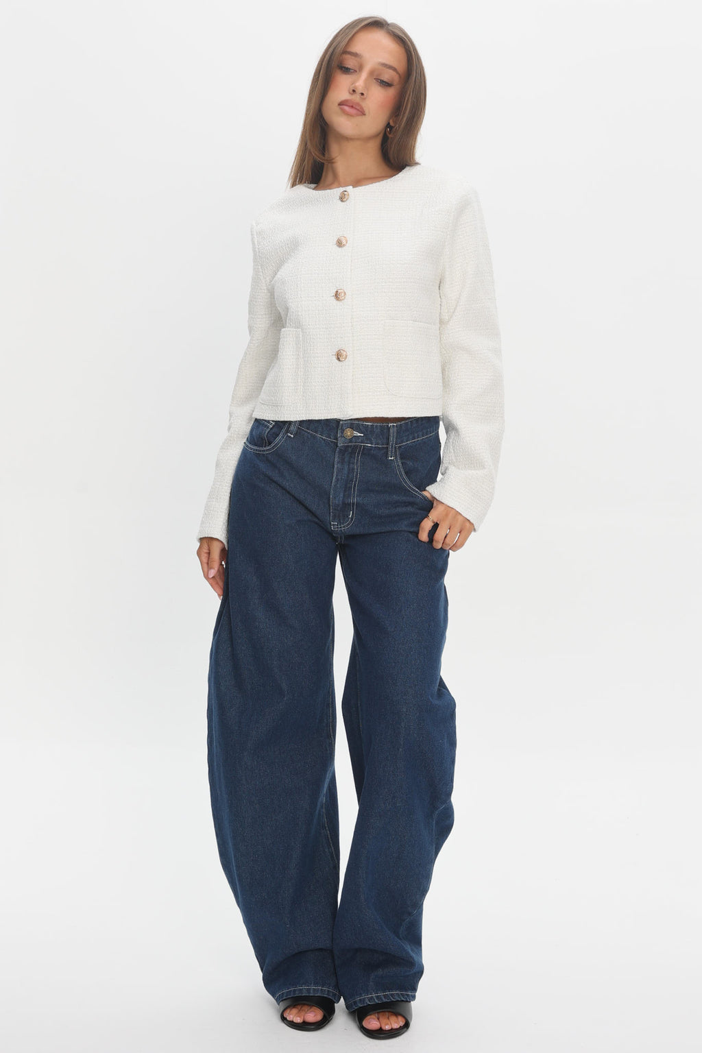 Beverly Hills Cropped Jacket Tweed White