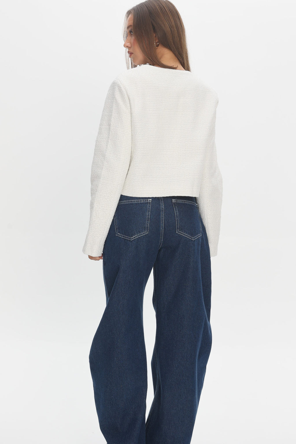 Beverly Hills Cropped Jacket Tweed White