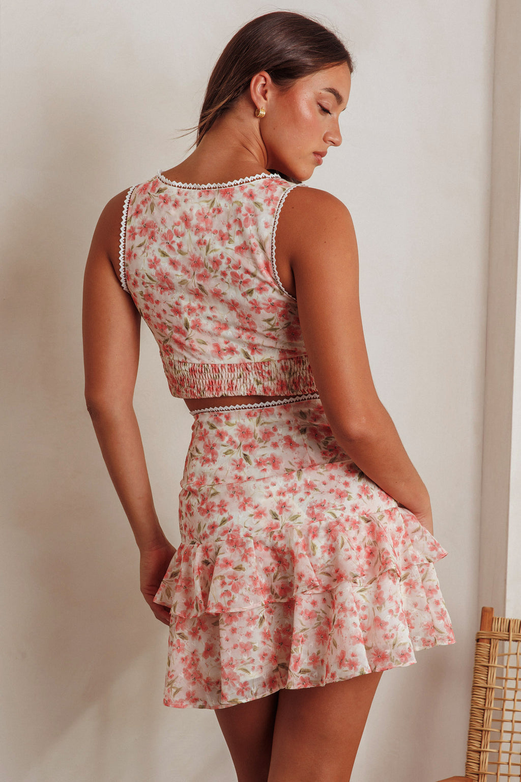 Loveletters High Waist Ruffle Mini Skirt Floral Pink by Selfie Leslie