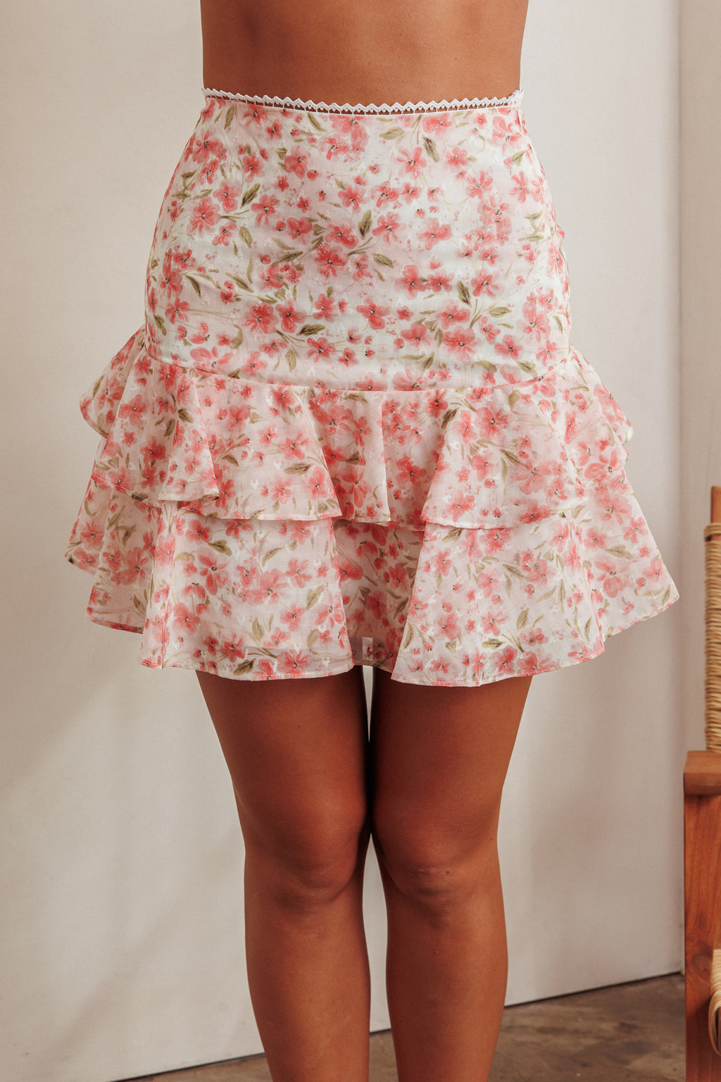 Loveletters High Waist Ruffle Mini Skirt Floral Pink by Selfie Leslie