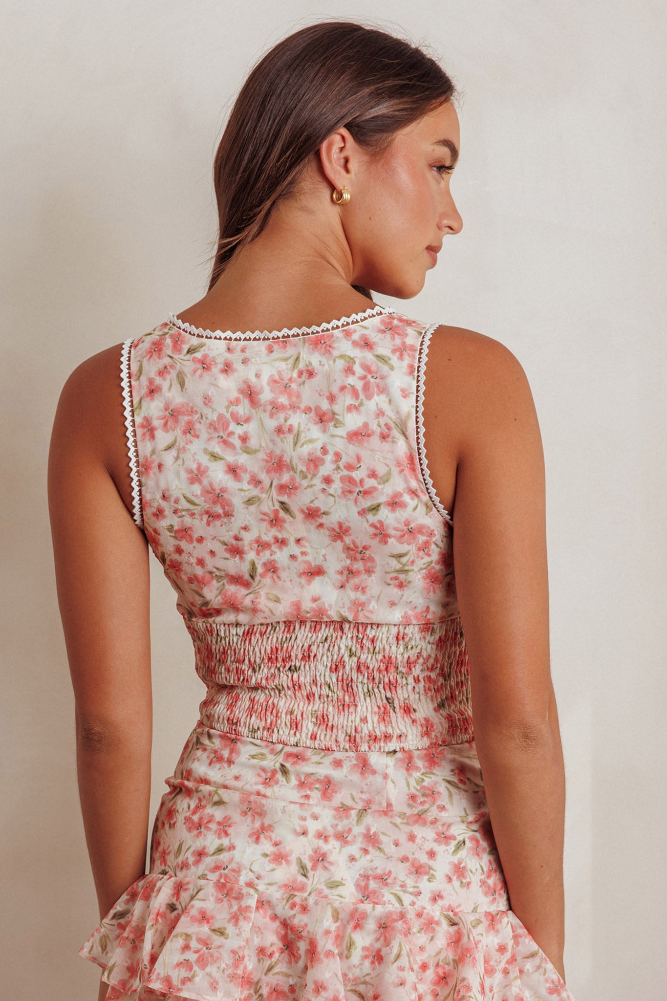Loveletters Shirred Crop Top Floral Pink by Selfie Leslie