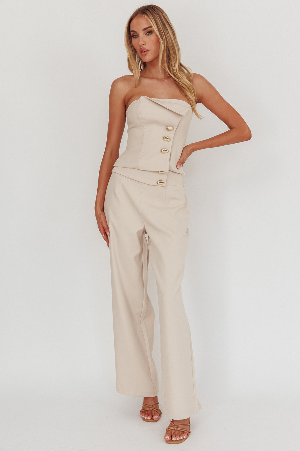 Ishani Hardware Decoration Pants Beige by Selfie Leslie