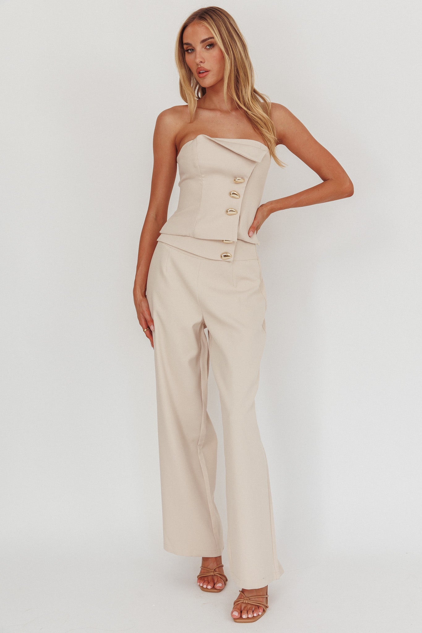 Ishani Hardware Decoration Pants Beige by Selfie Leslie