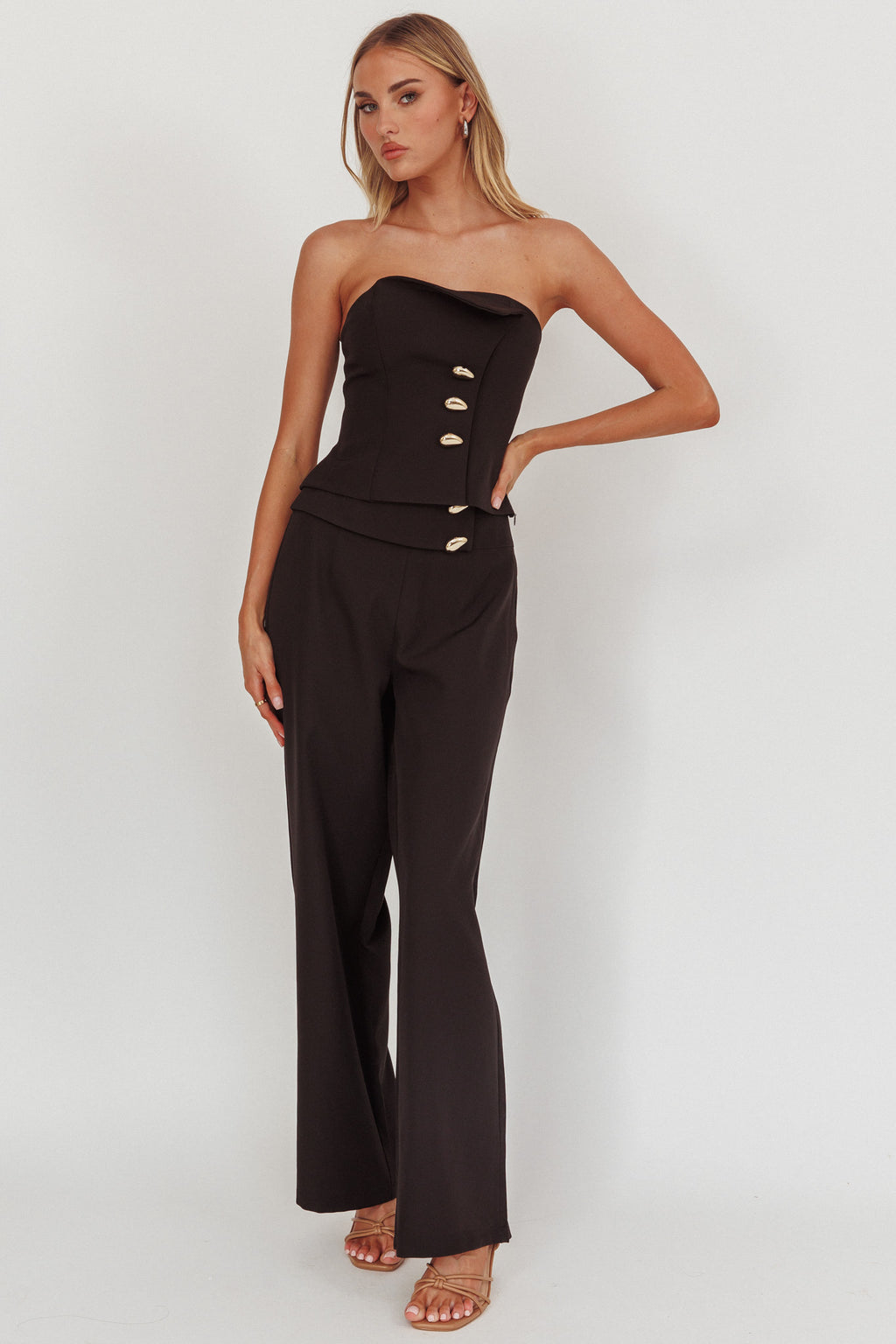 Ishani Hardware Decoration Strapless Top Black by Selfie Leslie