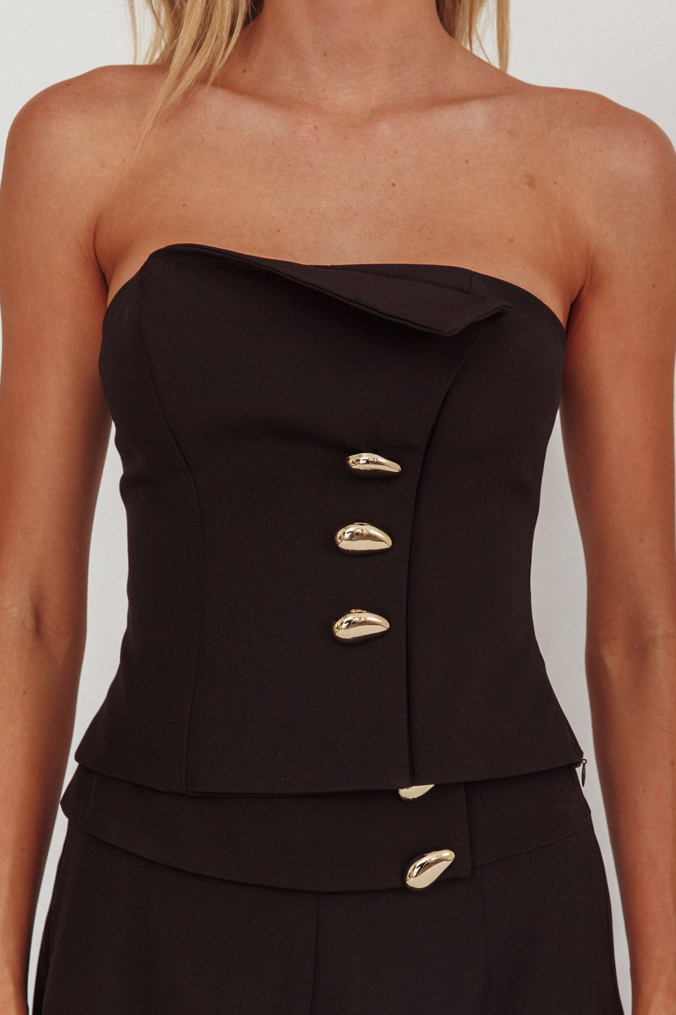Ishani Hardware Decoration Strapless Top Black by Selfie Leslie