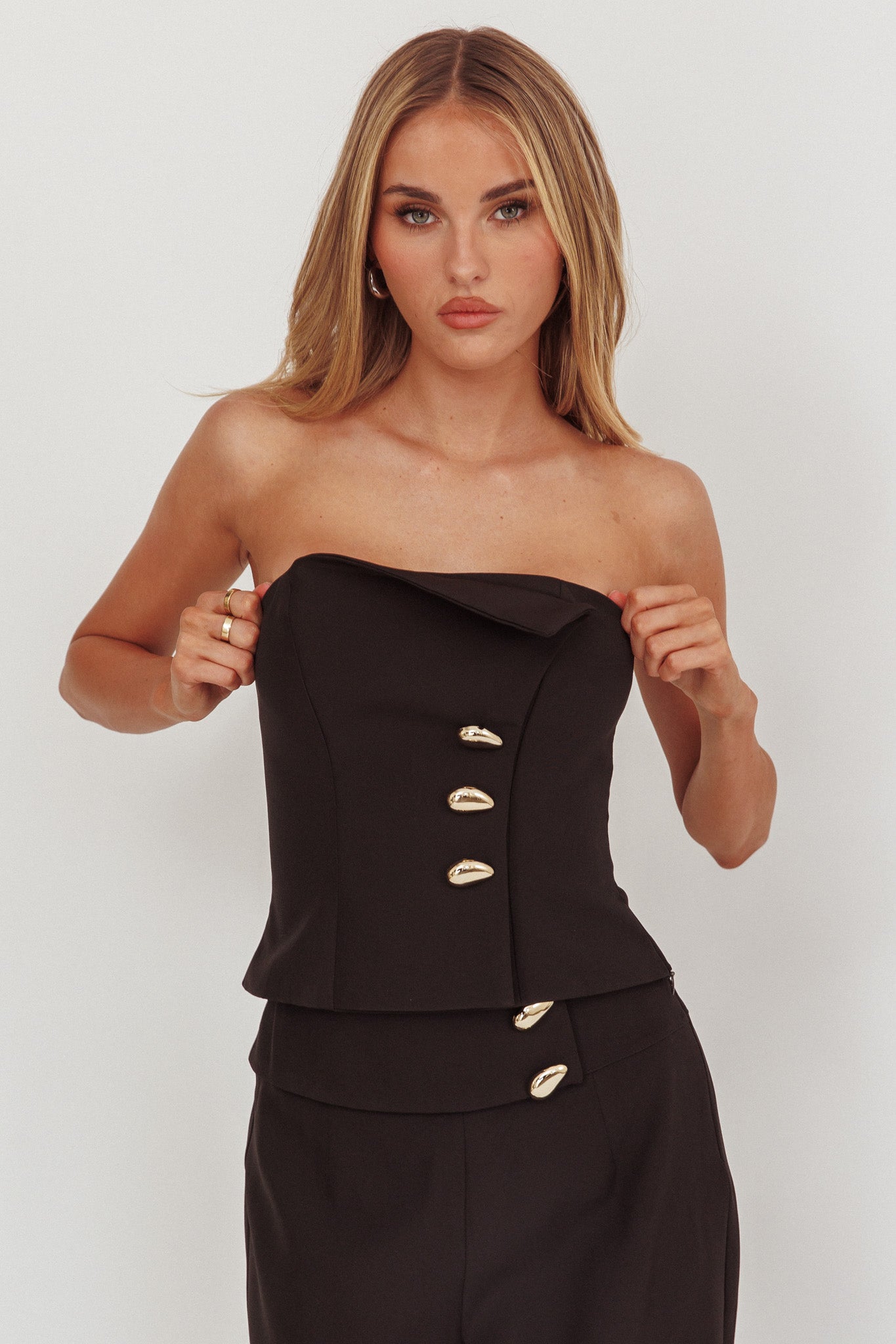 Ishani Hardware Decoration Strapless Top Black by Selfie Leslie