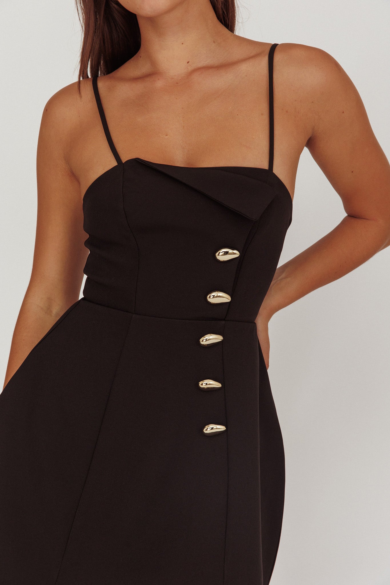 Captivated Button Feature Mini Dress Black by Selfie Leslie