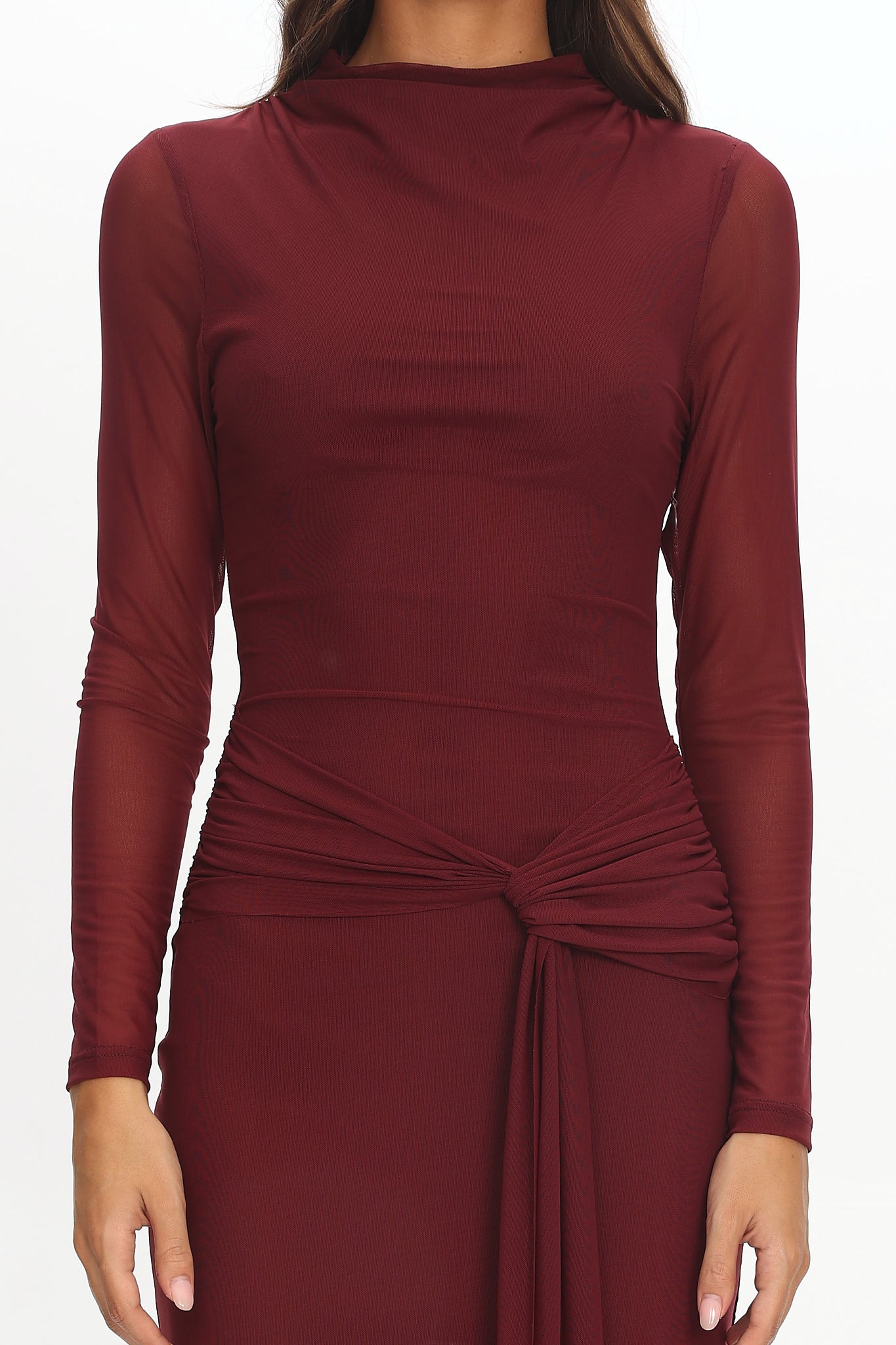 Girl's Night Long Sleeve Mesh Maxi Dress Wine
