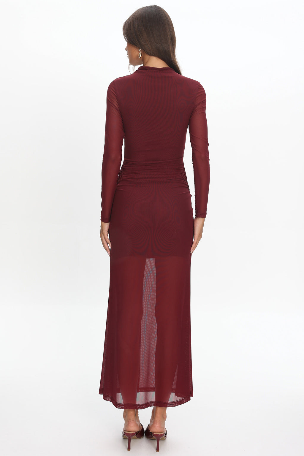 Girl's Night Long Sleeve Mesh Maxi Dress Wine