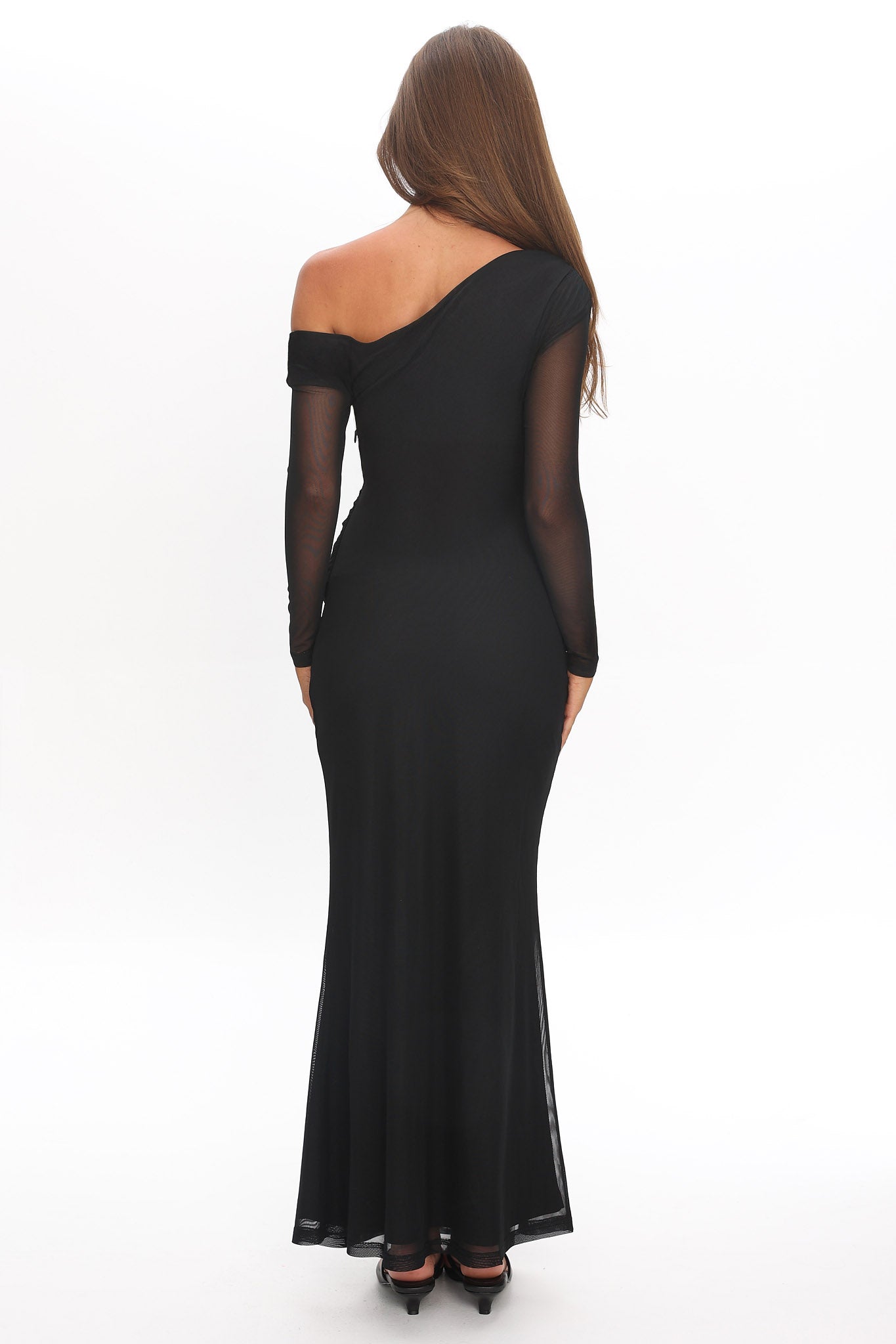 Girl's Night Long Sleeve Mesh Maxi Dress Black