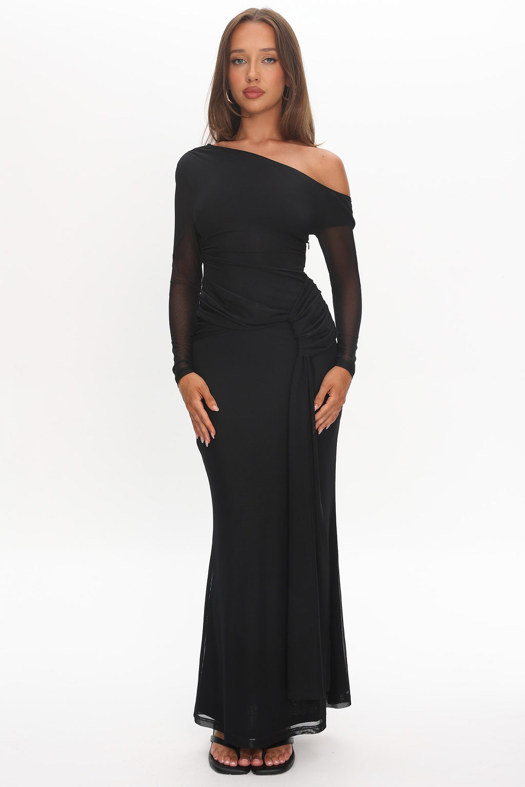 Girl's Night Long Sleeve Mesh Maxi Dress Black