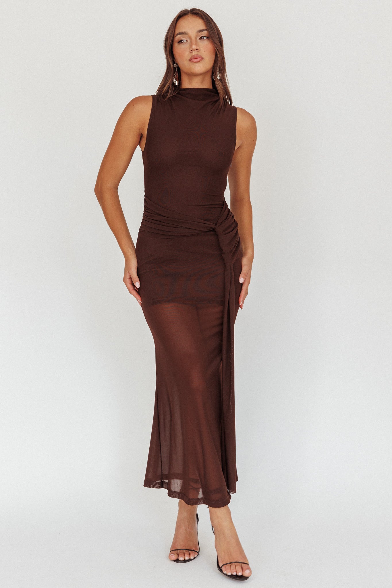 Girl's Night Waist Sash Maxi Dress Chocolate by Selfie Leslie