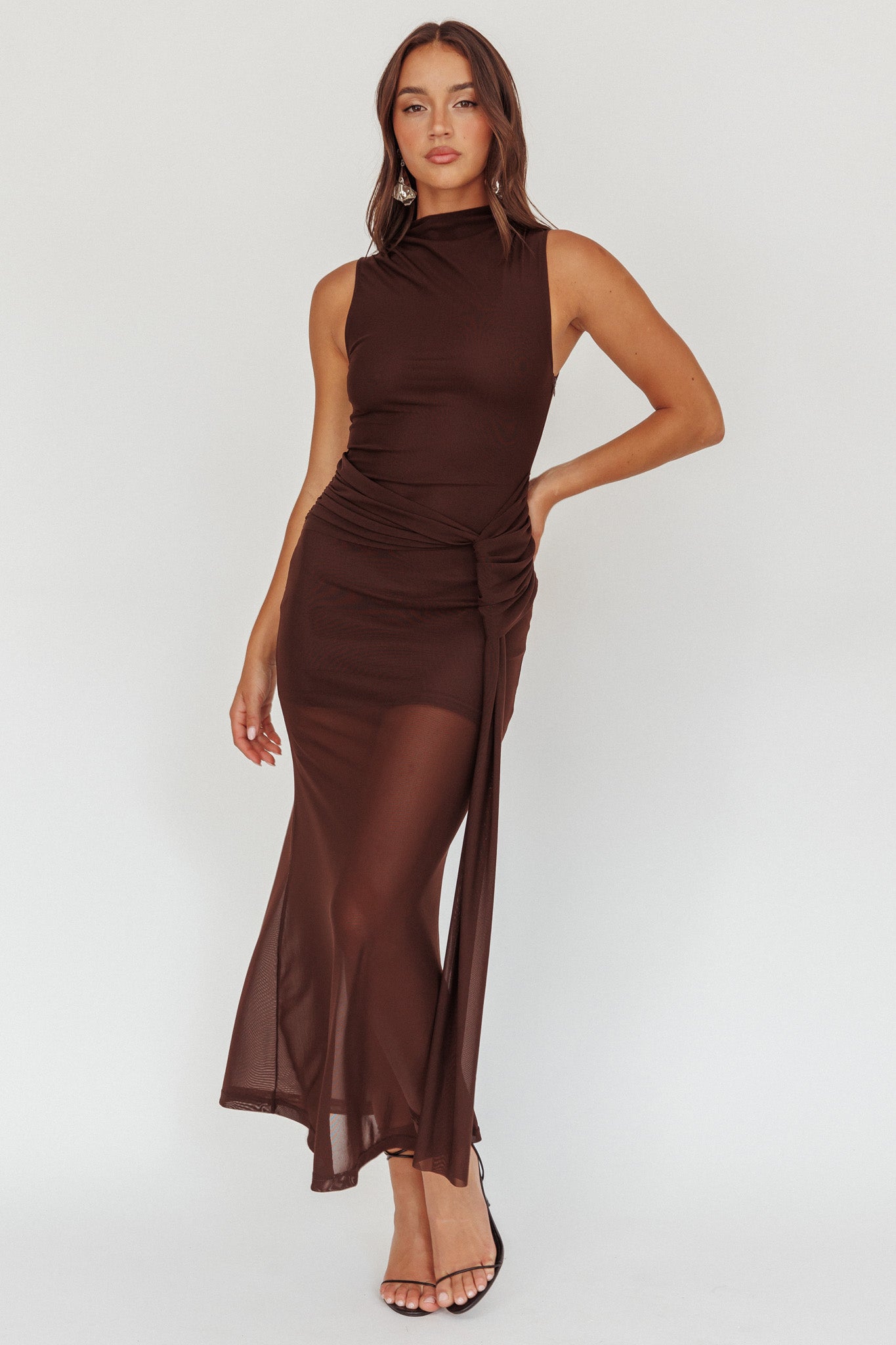 Girl's Night Waist Sash Maxi Dress Chocolate by Selfie Leslie