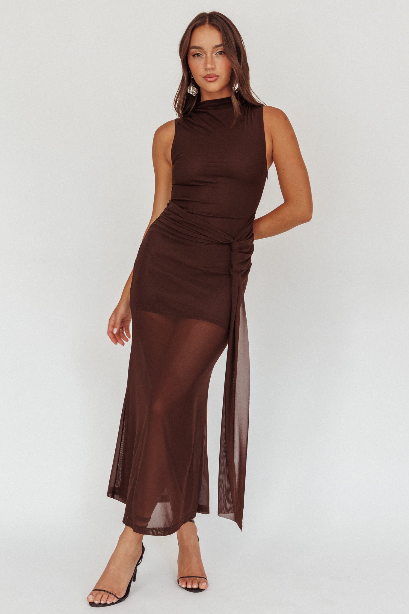 Girl's Night Waist Sash Maxi Dress Chocolate by Selfie Leslie