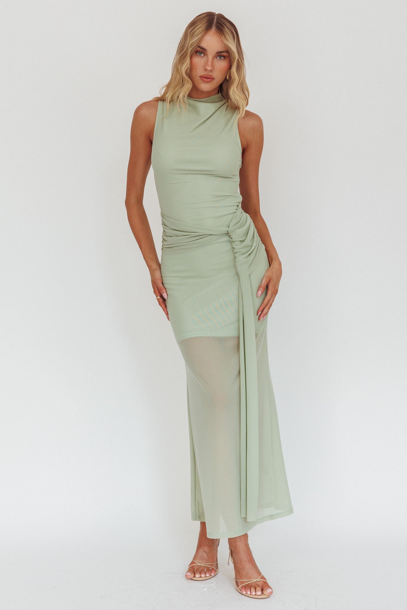 Girl's Night Waist Sash Maxi Dress Sage by Selfie Leslie